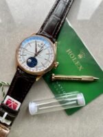 Rolex Cellini Moonphase 50535 RG White Dial on Leather Strap Asia 3195 Mod - Image 5