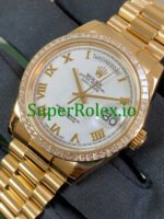 Rolex Day-Date 36MM Yellow Gold White Roman Dial Ref.118398BR - Image 3