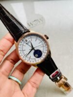 Rolex Cellini Moonphase 50535 RG White Dial on Leather Strap Asia 3195 Mod