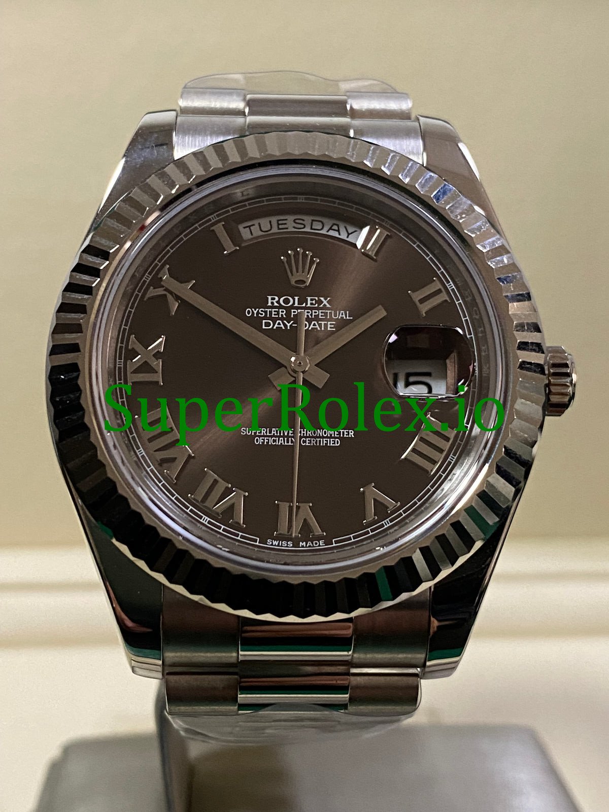 7ko102g8-1501 Rolex Day-Date II 40MM White Gold Ref.218239 – hocolate Roman Dial - Image 1