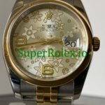Rolex Datejust 36 Yellow Gold Silver Floral Motif Dial Ref.116203