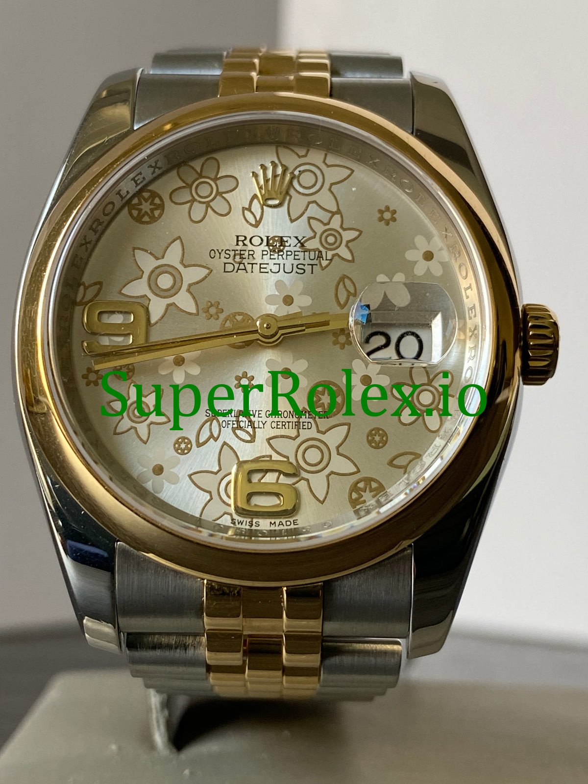 9hufo8g4-5879 Rolex Datejust 36 Yellow Gold Silver Floral Motif Dial Ref.116203 - Image 1