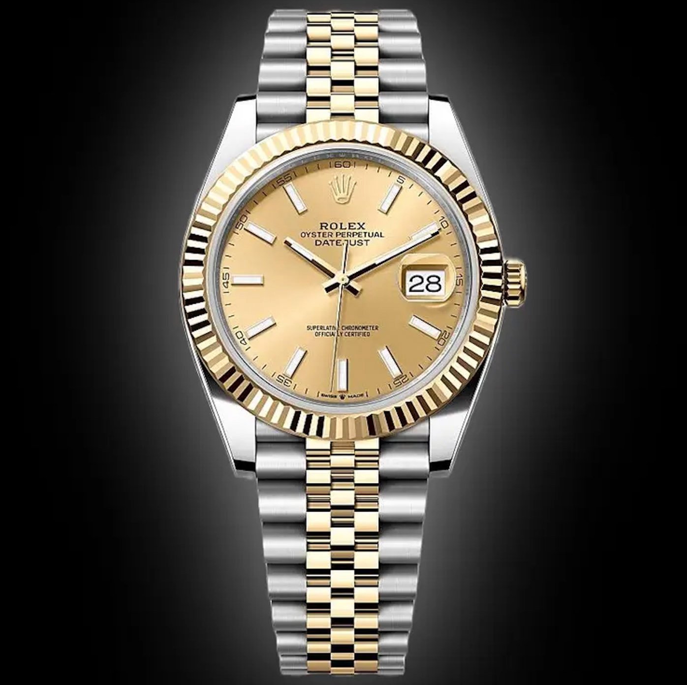 Champagne Dial, Yellow Rolesor, 41.0 mm, Date