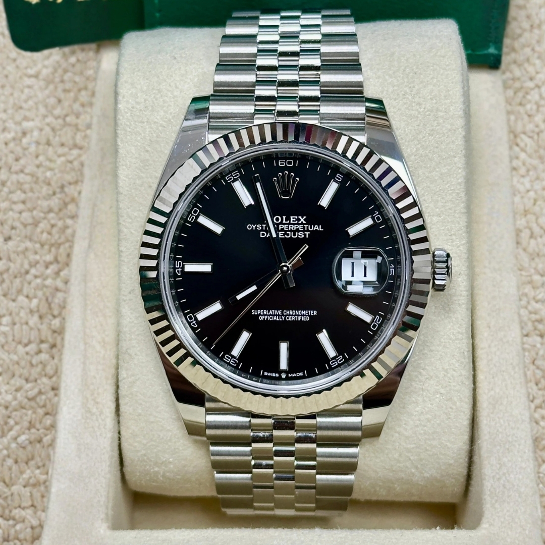 Rolex Datejust 41 Black Index Dial 126334 with Fluted Bezel and Jubilee Bracelet