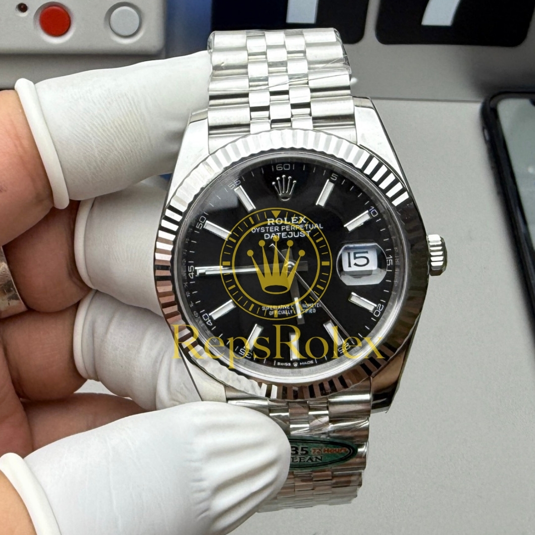 Rolex Datejust 41 Black Index Dial 126334 with Fluted Bezel and Jubilee Bracelet