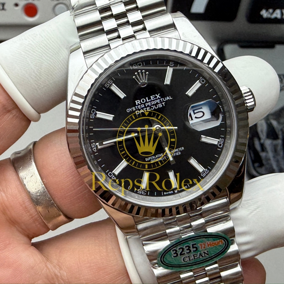 Rolex Datejust 41 Black Index Dial 126334 with Fluted Bezel and Jubilee Bracelet