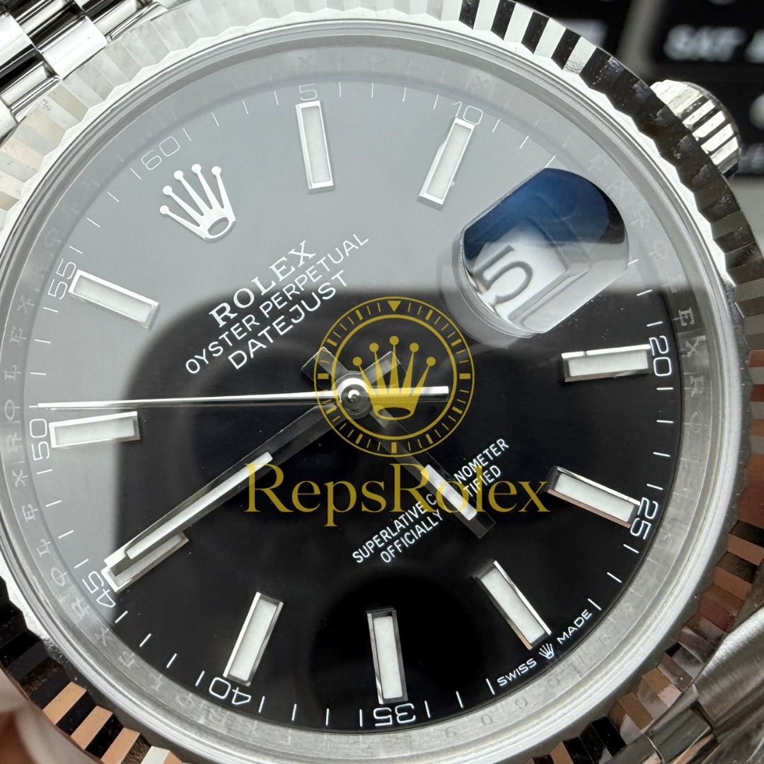 Rolex Datejust 41 Black Index Dial 126334 with Fluted Bezel and Jubilee Bracelet