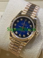 Rolex Lady-Datejust 26MM Yellow Gold Blue Vignette Diamond Dial Ref.69178 - Image 4
